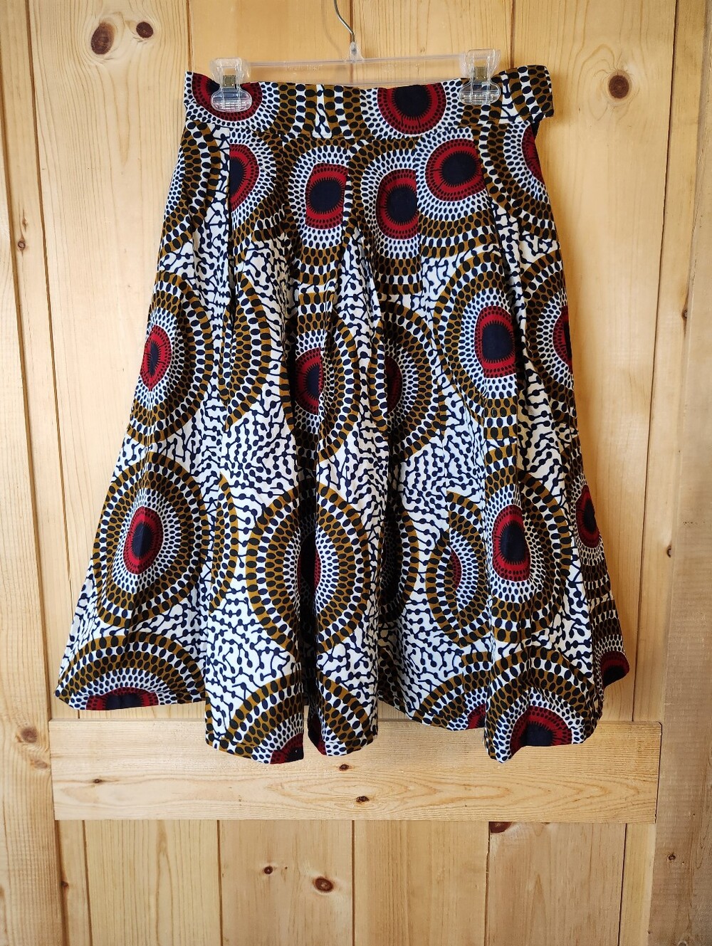 Francis + Benedict Geometric Circle African Cotton Pocketed Midi Skirt